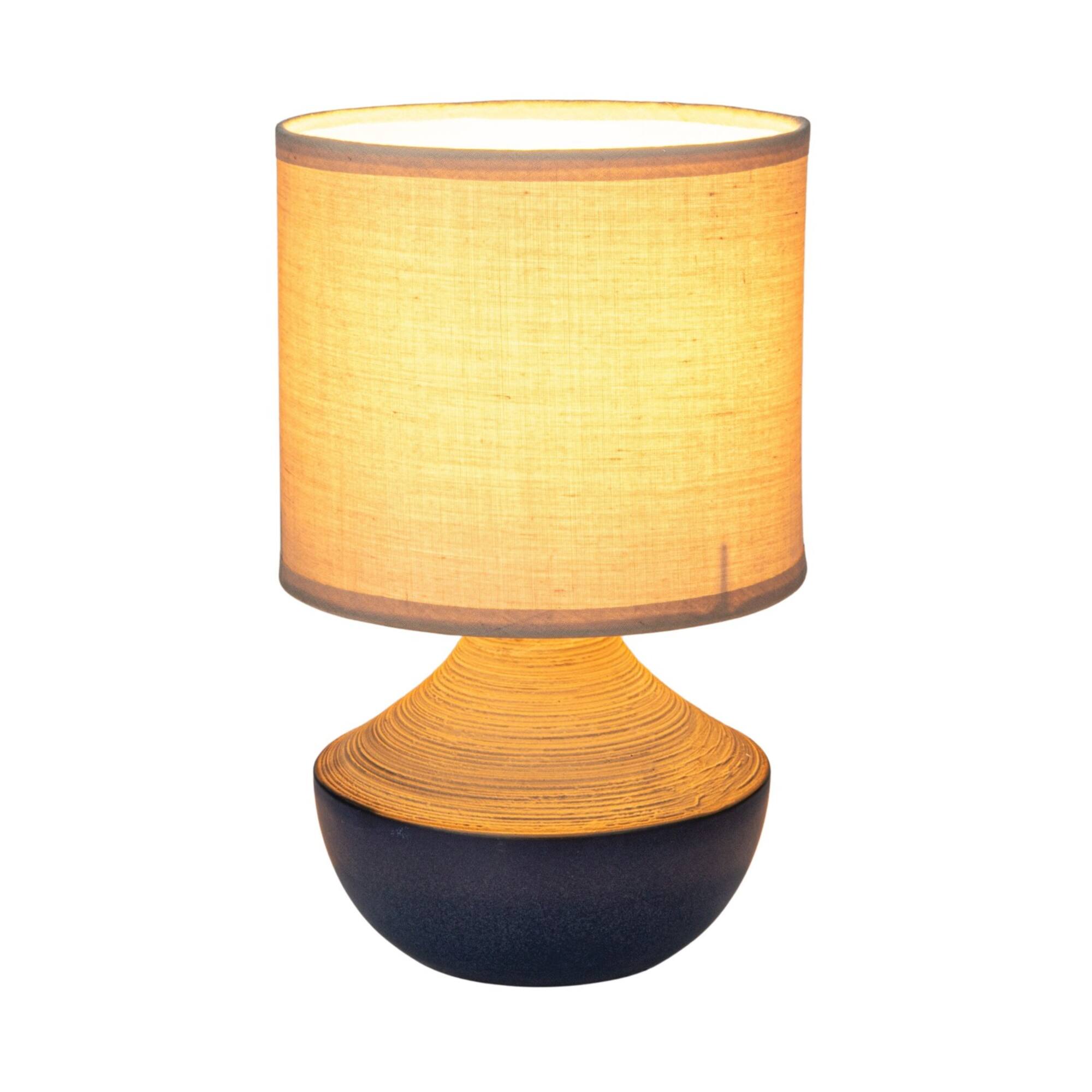 Hello Honey® 9.25" Black & Beige Portable Stoneware Table Lamp with Linen Shade